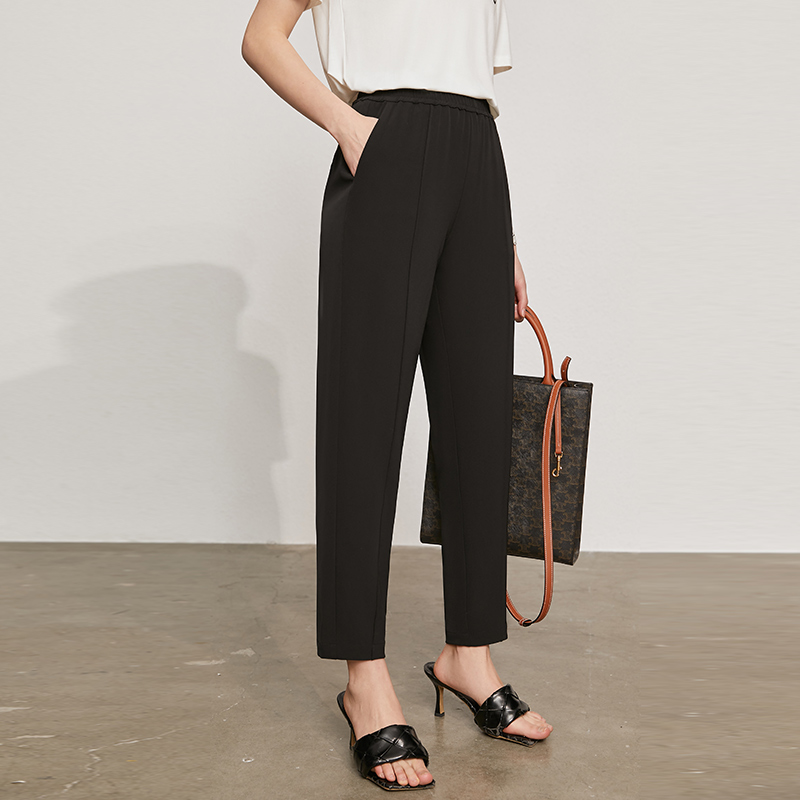 复制Amii Minimalism Summer Women's Pants Causal Solid Elastic Waist Straight Female Trouser Offical Lady Women's Suit Pants 12130229