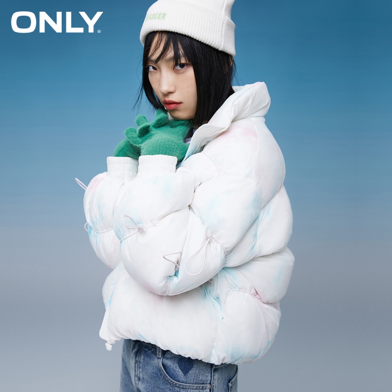 目目 sixteen ONLY short tie-dye adjustable drawstring short down jacket women | 121423001