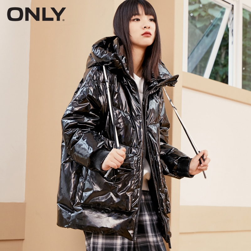 目目 nine ONLY winter new style drawstring hooded shiny and comfortable down jacket women | 120423120