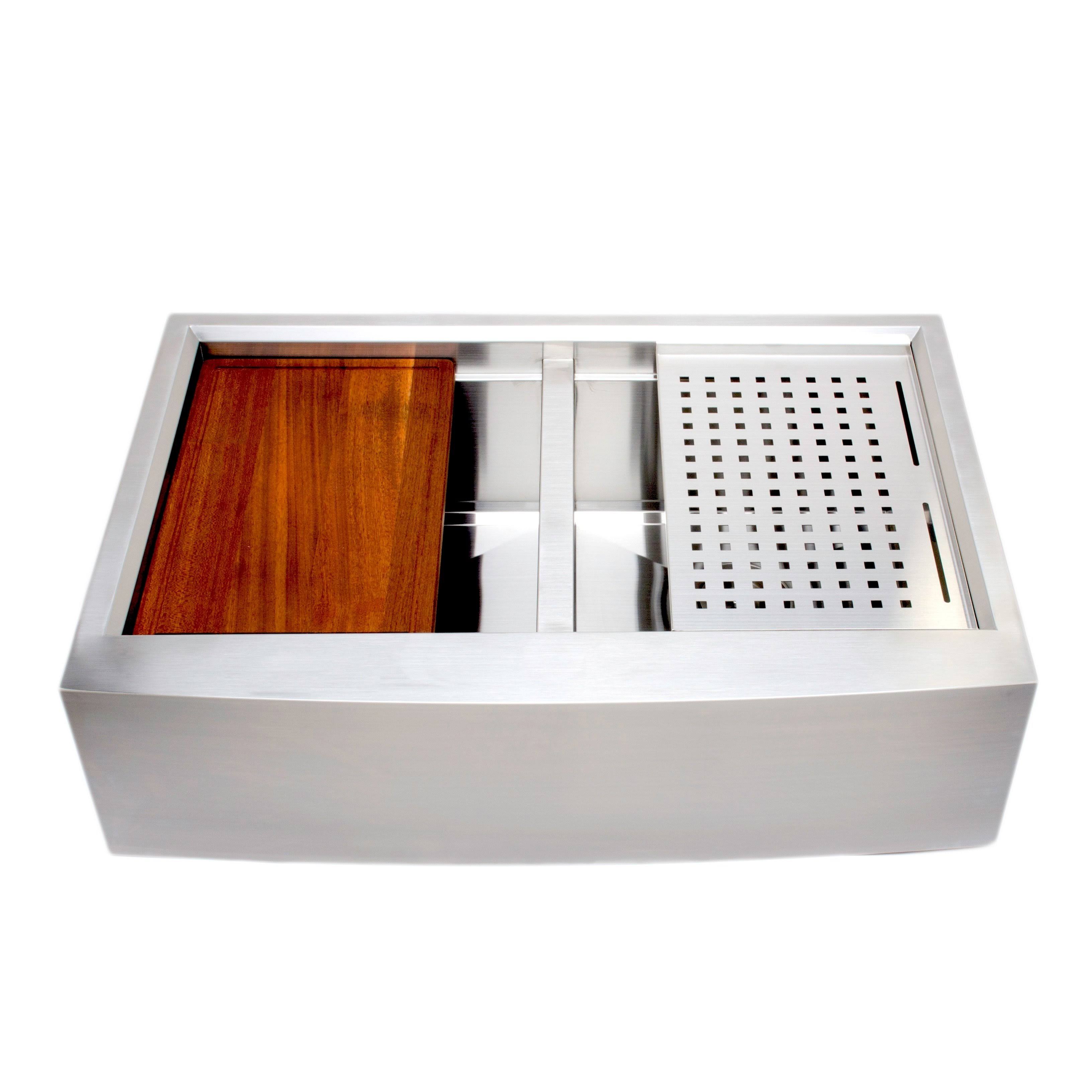 Wells Sinkware 3D Series 33-inch Equal Double Apron Stainless Steel Kitchen Sink w/ Companion Colander and Cutting Board