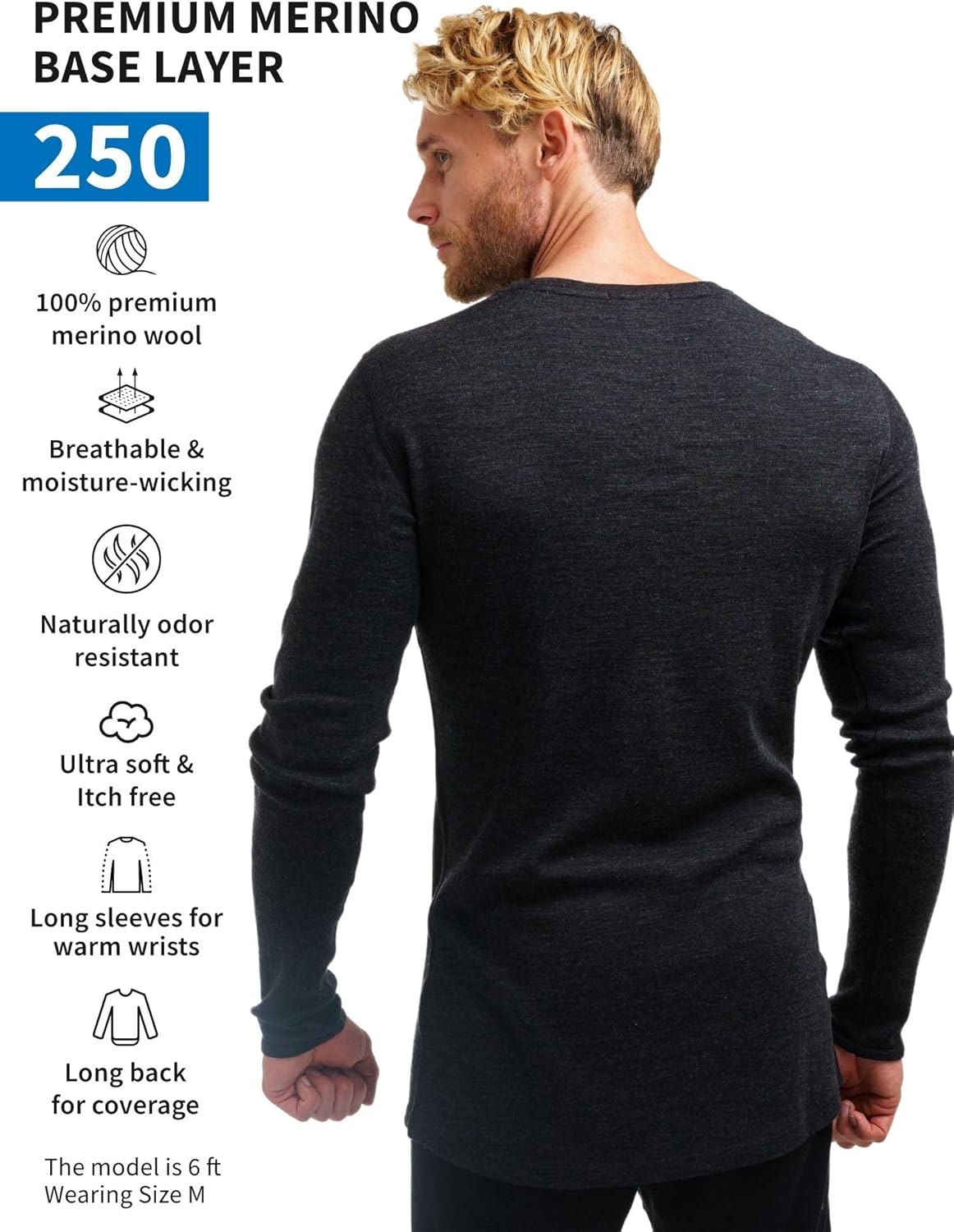 Merino.tech Merino Wool Base Layer - Mens 100% Merino Wool Long Sleeve Thermal Shirts Heavyweight, Midweight, Lite with Socks