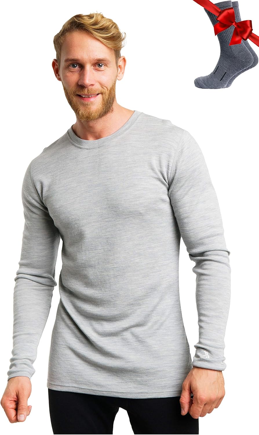 Merino.tech Merino Wool Base Layer - Mens 100% Merino Wool Long Sleeve Thermal Shirts Heavyweight, Midweight, Lite with Socks