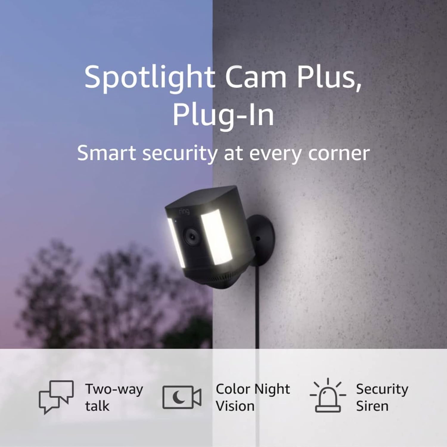 Ring Spotlight Cam Plus, Battery | Two-Way Talk, Color Night Vision, and Security Siren (2022 release) - White
